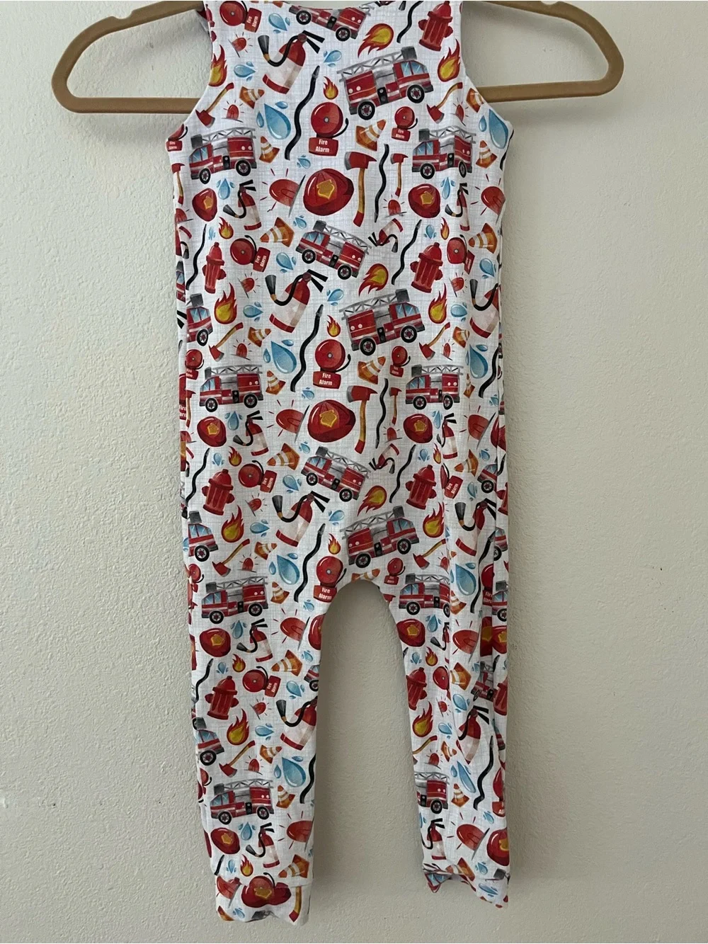 Fire Truck Print Kids One-Piece Romper - White/Red